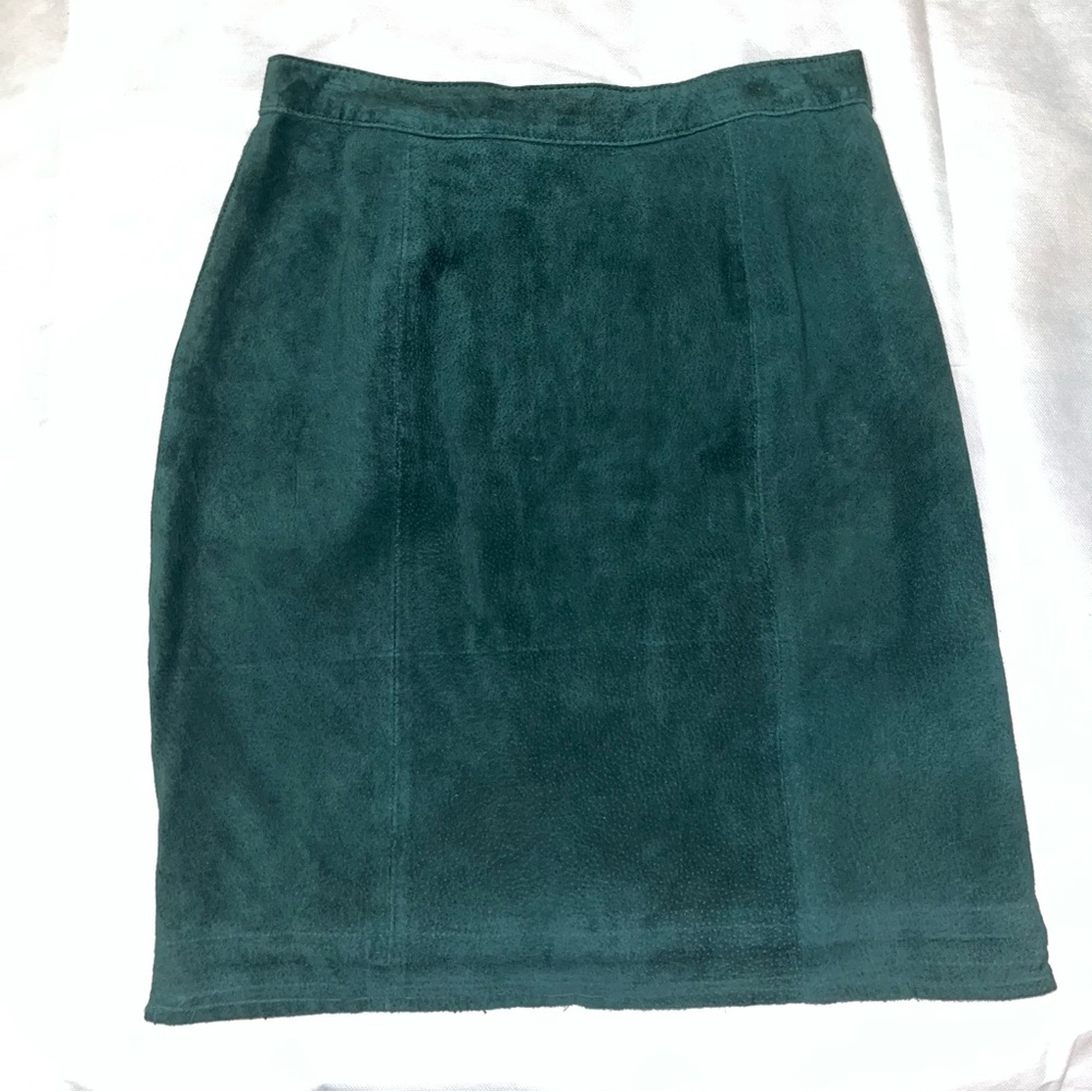 Vintage deep/dark green genuine Suede skirt Global Identity leather g-111